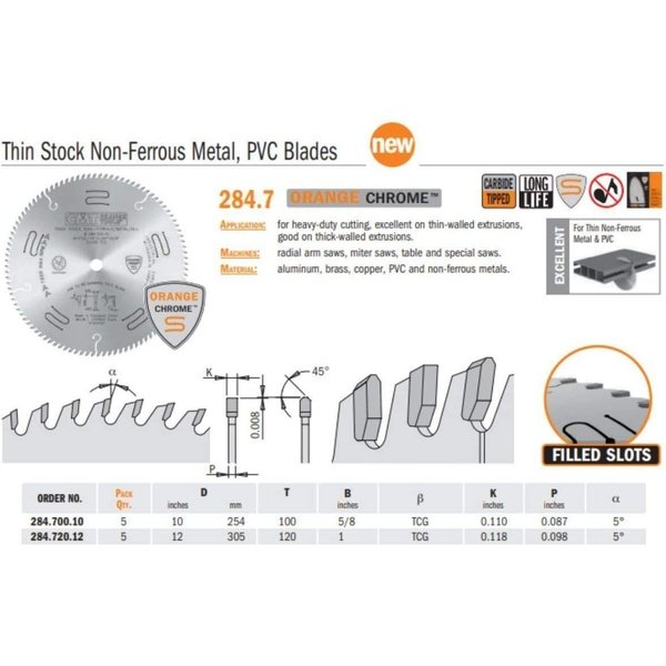 Cmt Chrome Thin Stock Non Ferrous Metal, PVC Saw Blades 284.700.10